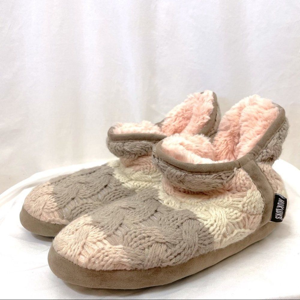 Muk Luks Tarn Knit Cozy Faux Fur Slippers New